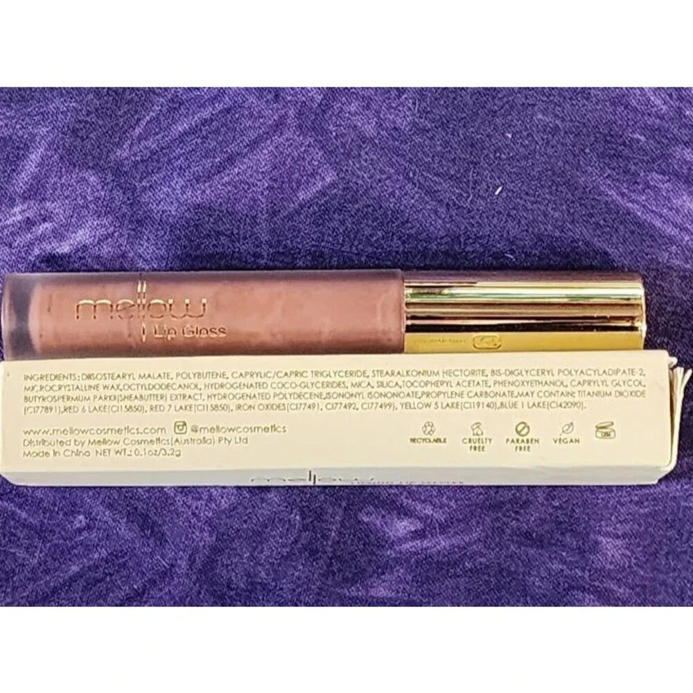 Mellow Cosmetics Liquid Lip Gloss 0.1 oz Color St Tropez Shade Mauve Vegan NIB